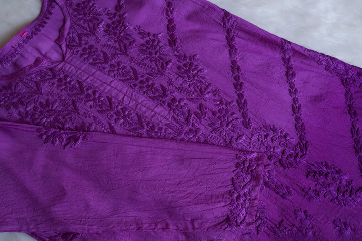 Jannat Deep Purple Pure Chanderi set - Noor Chikankari