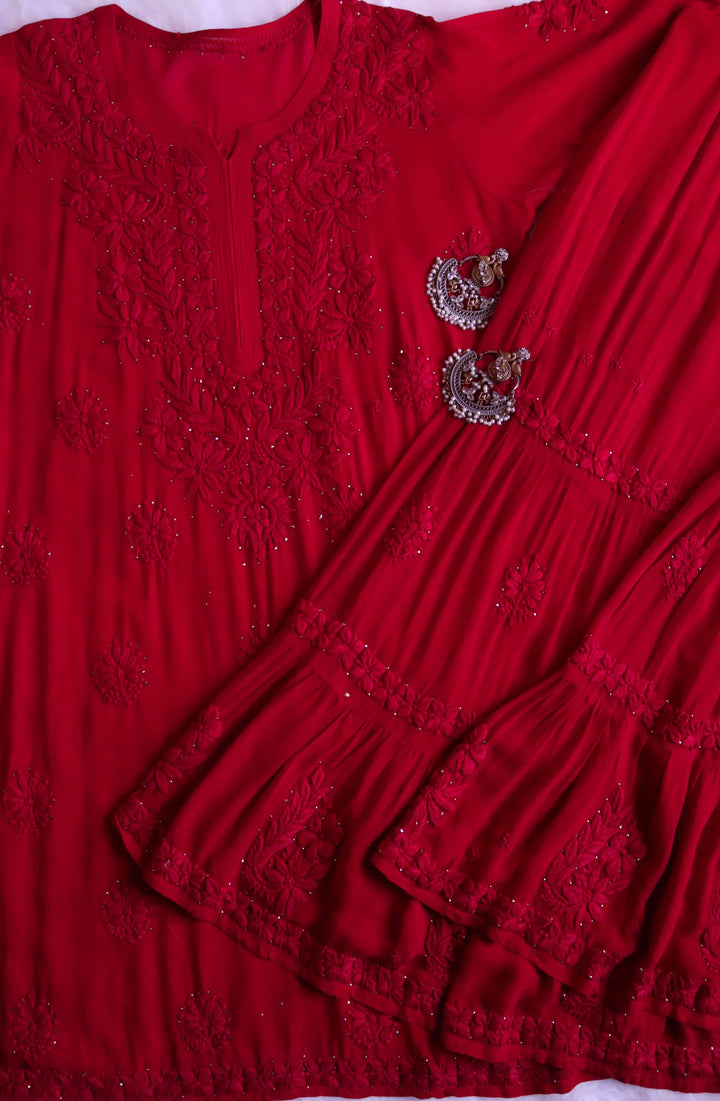 Zimra Premium Maroon Viscose Garara set