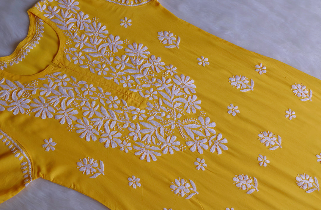 Maisha Yellow Scalloped Long Rayon Kurta