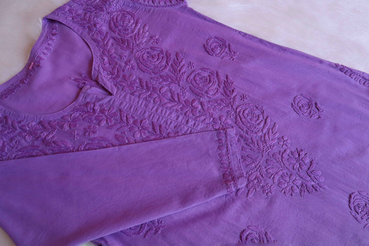 Noura Purple Pure Mulmul Kurta