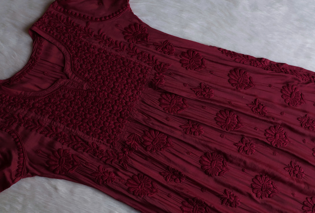 Hoor Maroon 10D Pure Muslin Kurta Set