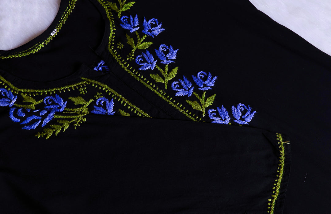 Gul-E-Jahaan Black & Purple Rayon Kurta Set