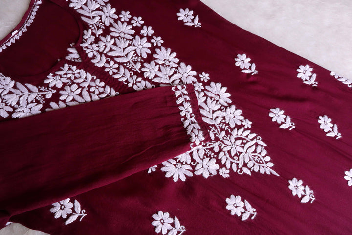 Mariyam Maroon Long Modal Kurta