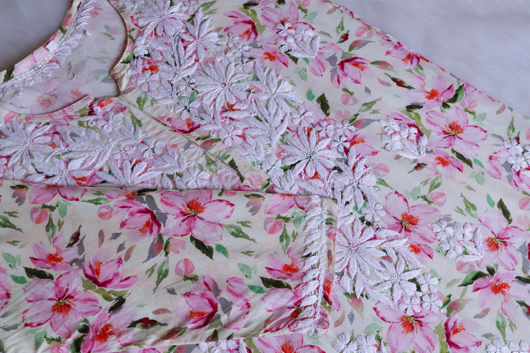 Sarah White & Pink Long Rayon kurta