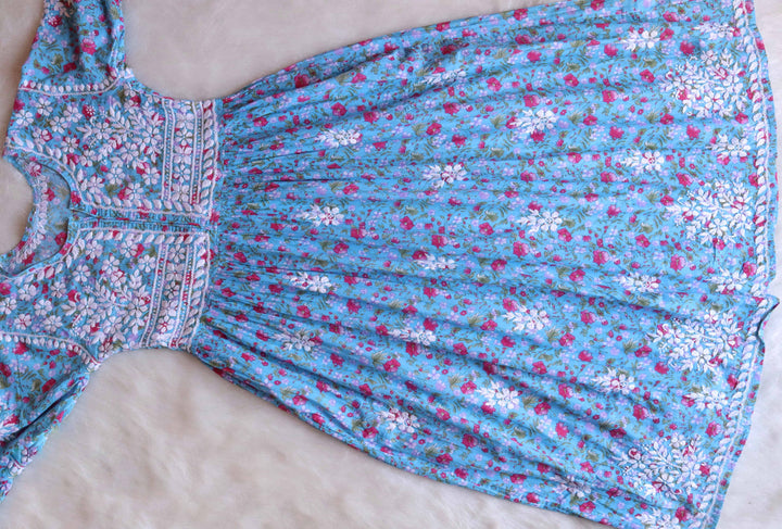 Gul Blue & Pink Floral Mulmul Dress