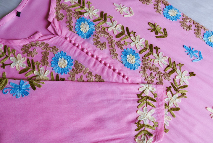 Anah Baby Pink Ombre Long Rayon Kurta