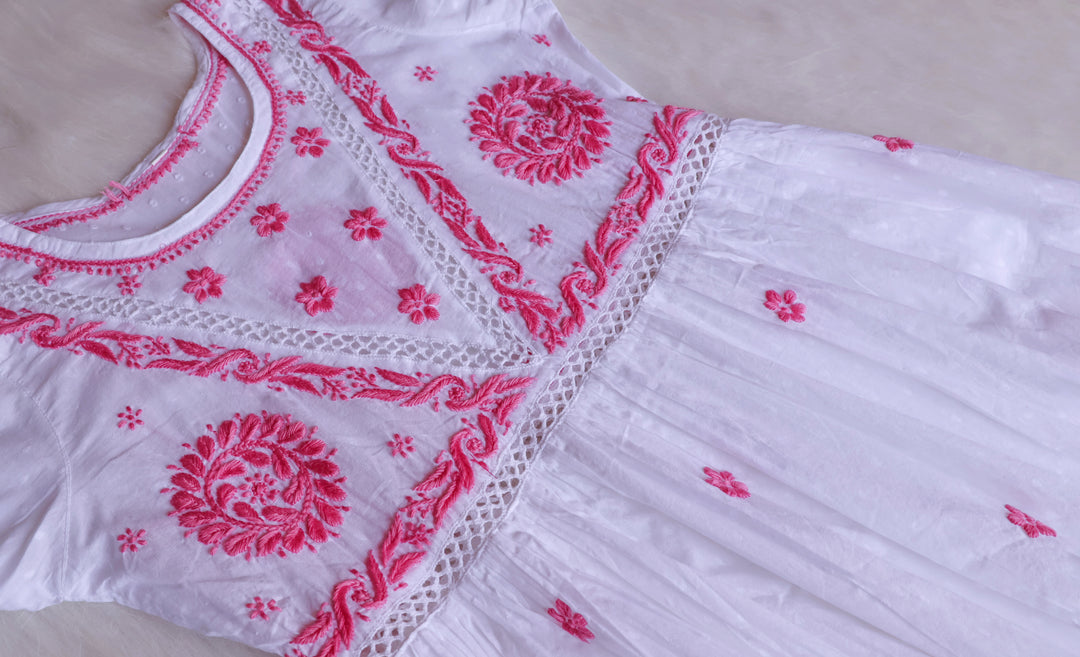 Nazakat White & Pink Cotton Peplum kurta