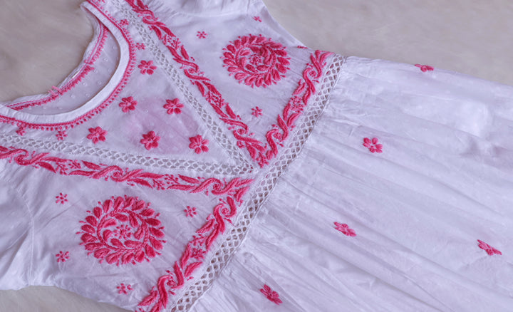 Nazakat White & Pink Cotton Peplum kurta