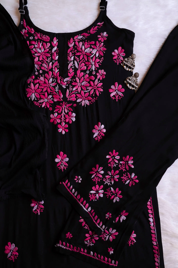 Sanam Black & Pink Noodle Strap 3 Piece Kurta set