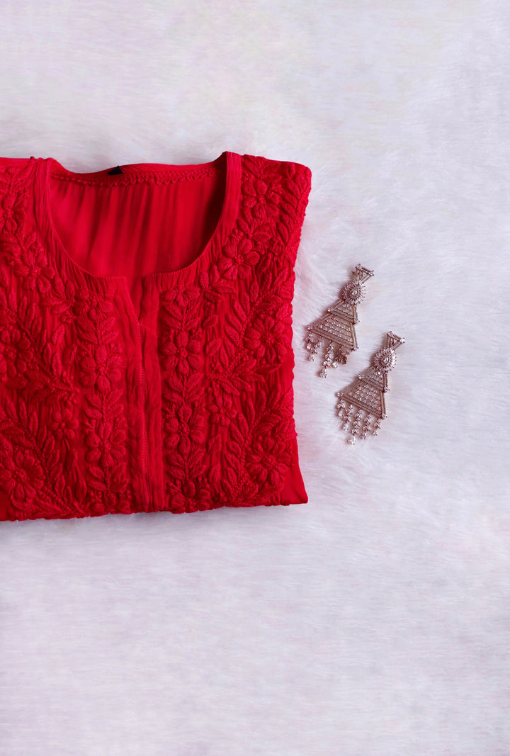 Mehr Red Crepe Silk Kurta