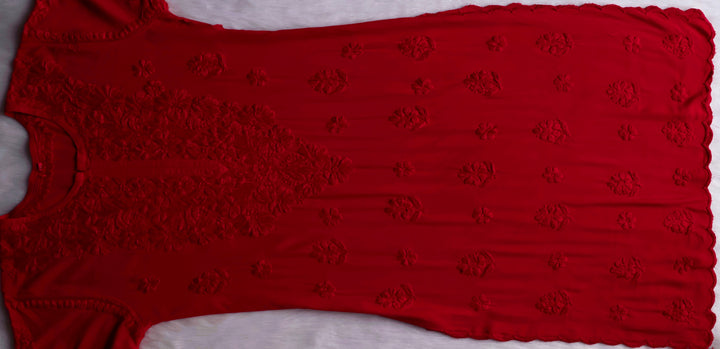 Gul Red Scalloped Long Rayon Kurta