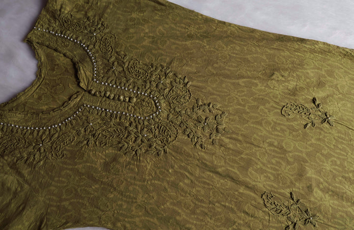 Olive Green Long Jacquard Pearl Cotton kurta