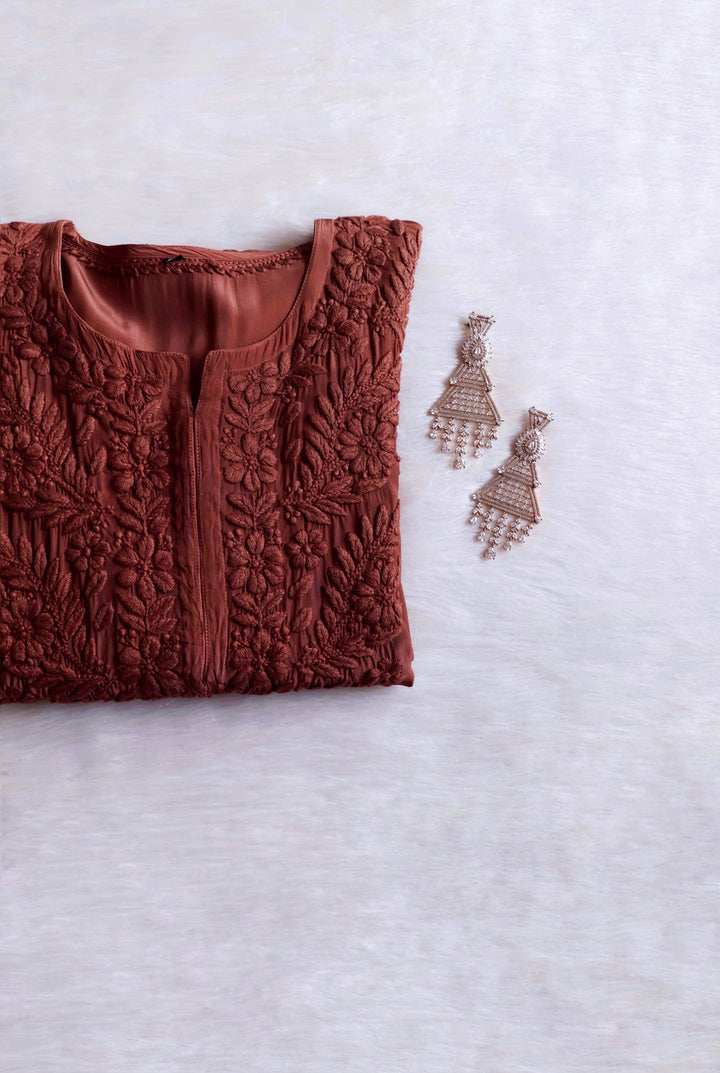 Mehr Caramel Brown Crepe Silk Kurta