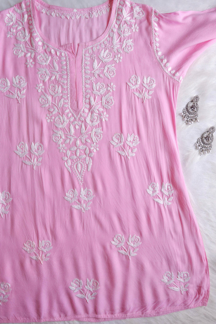 Gul Baby Pink & White Short Rayon Kurta