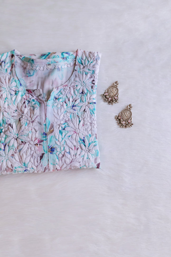 Sarah White & Blue Long Rayon kurta