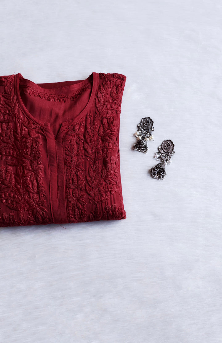 Nagma Maroon Long Ombre Rayon Kurta