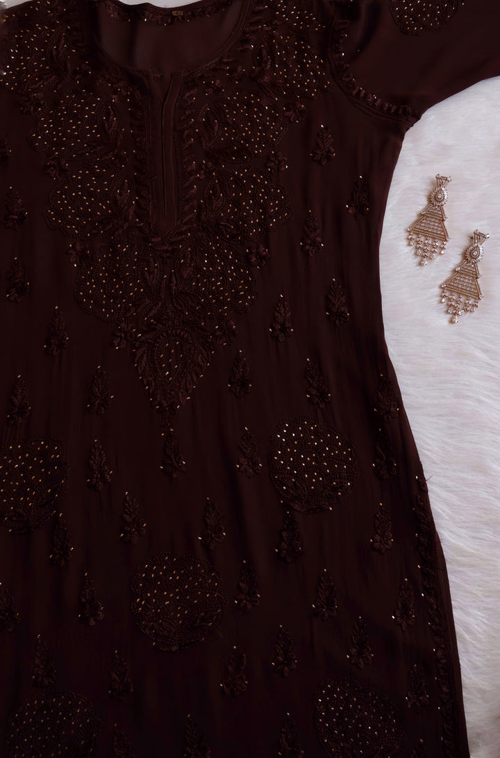 Hanaa Chocolate Brown Viscose Georgette Kurta