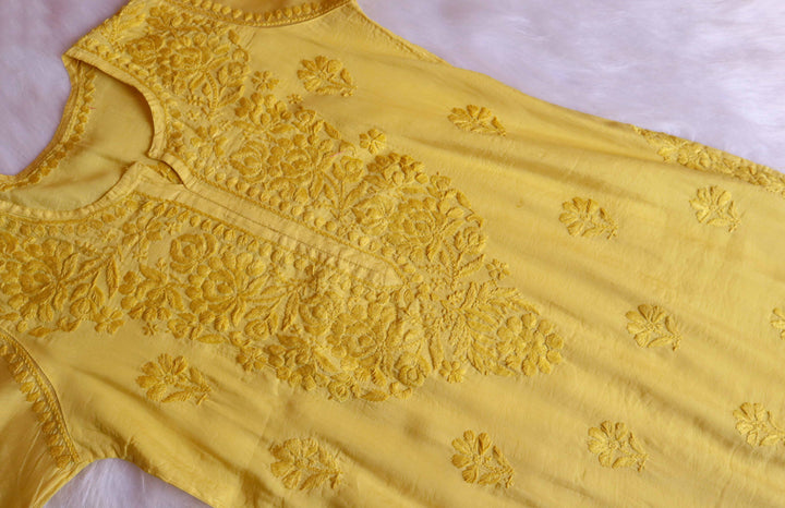 Jannat Yellow Chanderi Kurta