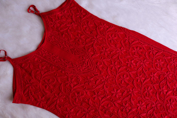 Mehr Red Viscose Strappy Kurta