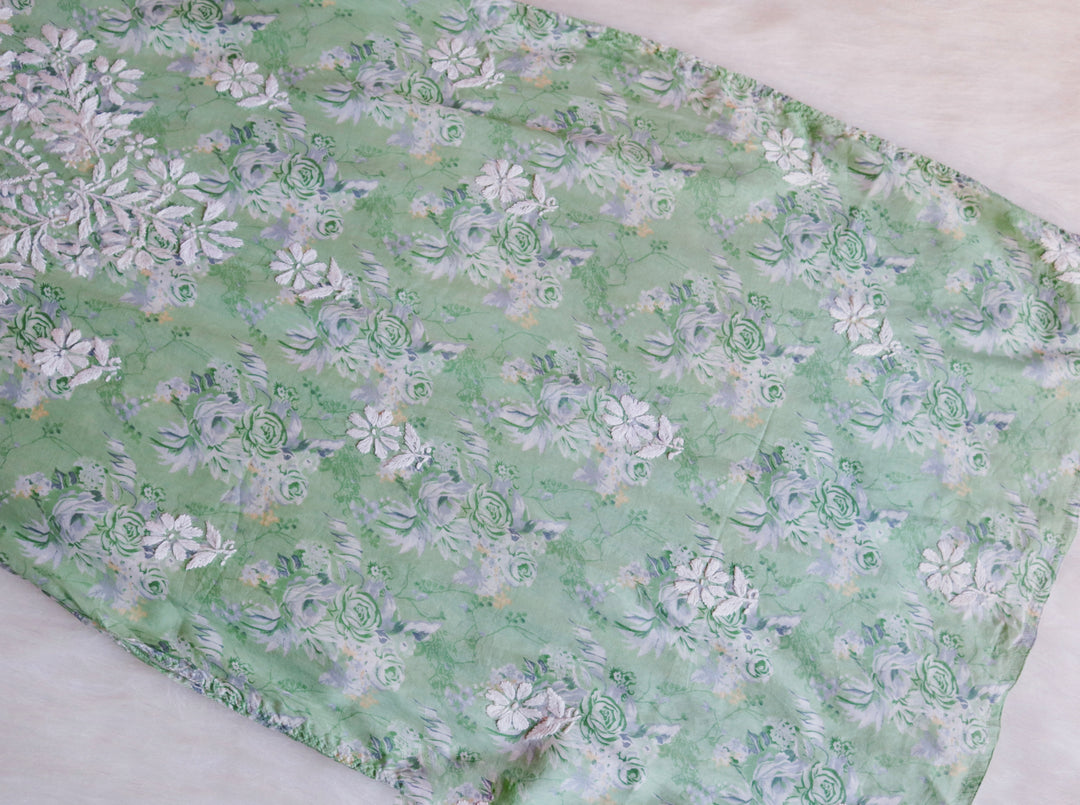 Zahra Pastel Green Floral Long MulMul kurta