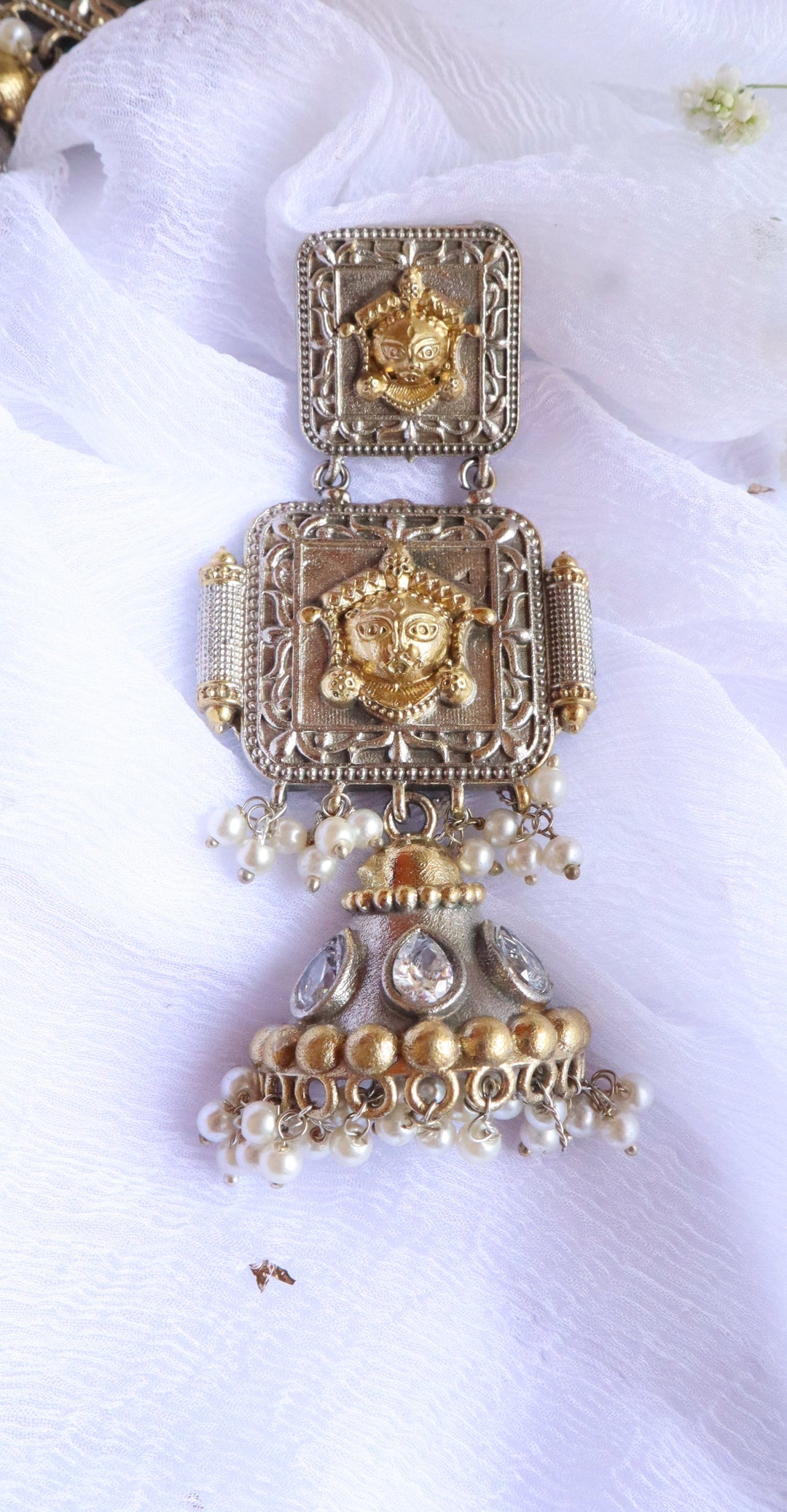 Oxidised Dual toned Silver & Gold chandelier earrings