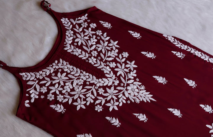 Mirha Maroon Sleeveless Modal Kurta Set