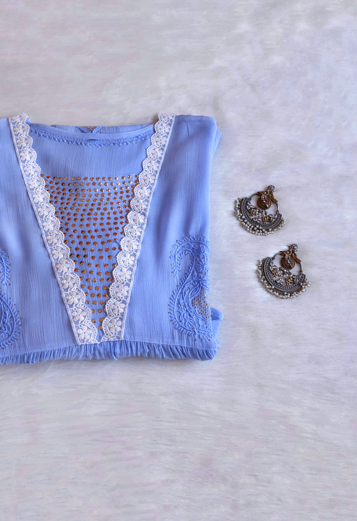 Anabiya Ice Blue Pure Chiffon Dress