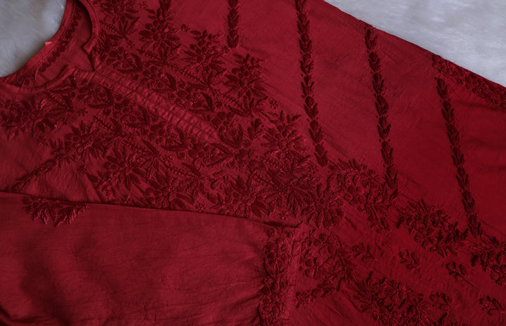 Jannat Maroon Pure Chanderi set