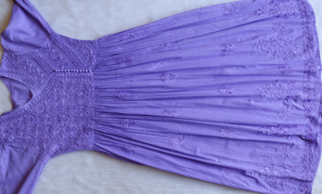 Nazakat Lilac Pure Cotton Angarakha Dress - Noor Chikankari