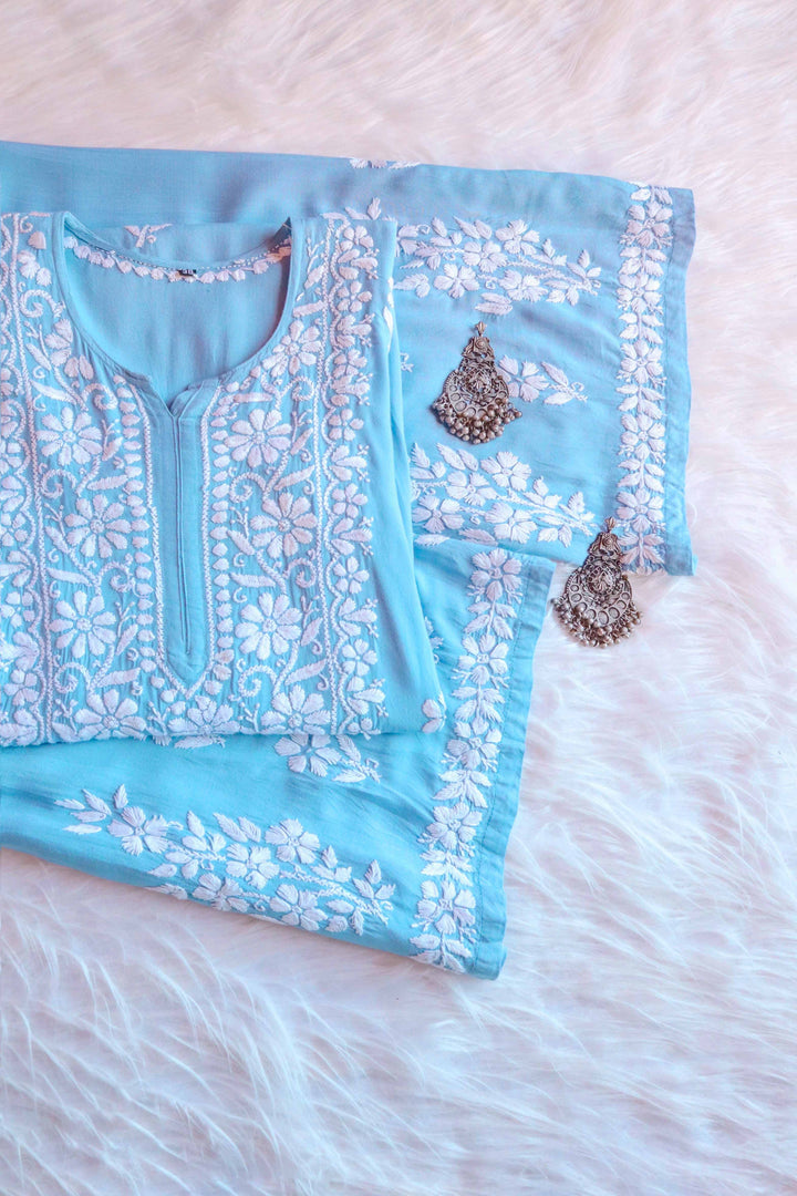 Zahrah Sky Blue Rayon Kurta Pant set