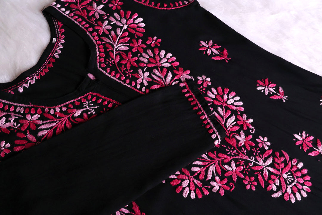 Laiba Black & Pink Long Rayon kurta
