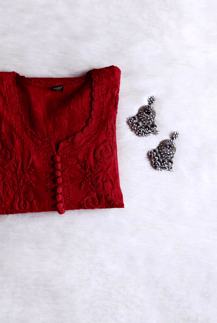 Maroon Long Jacquard Cotton kurta