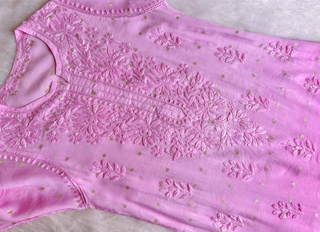 Nazakat Baby Pink Long Chanderi Kurta