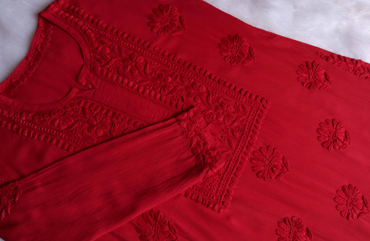 Duaa Red Modal Kurta Pant set