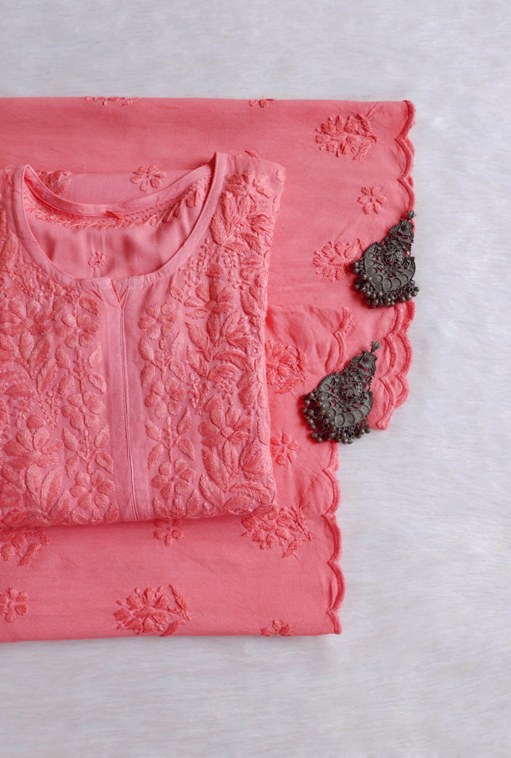 Alishba Rose Pink Scalloped Rayon set