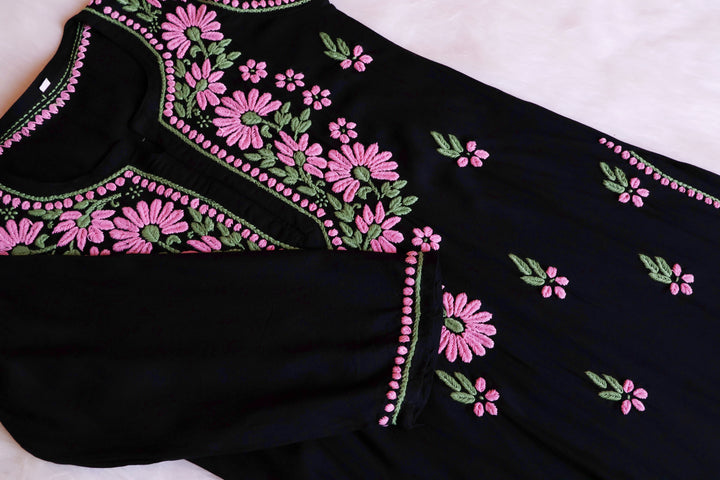 Laiba Black & Baby Pink Rayon Kurta Set