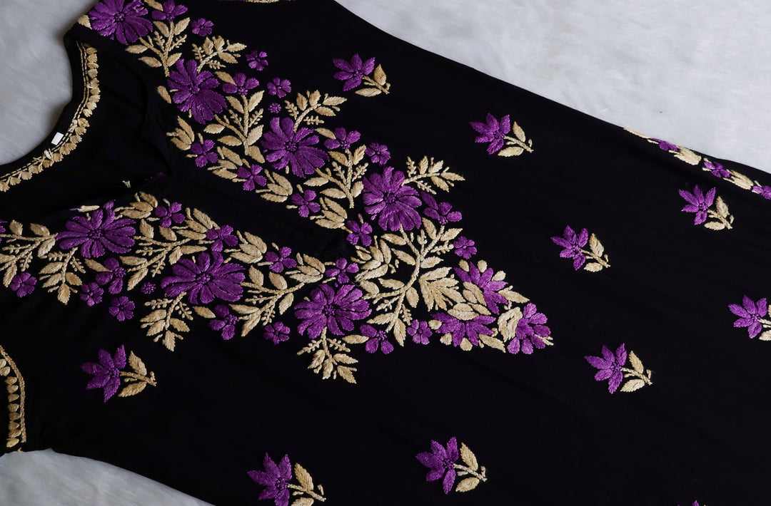 Gulaab Black, Purple & Beige Rayon Kurta Set