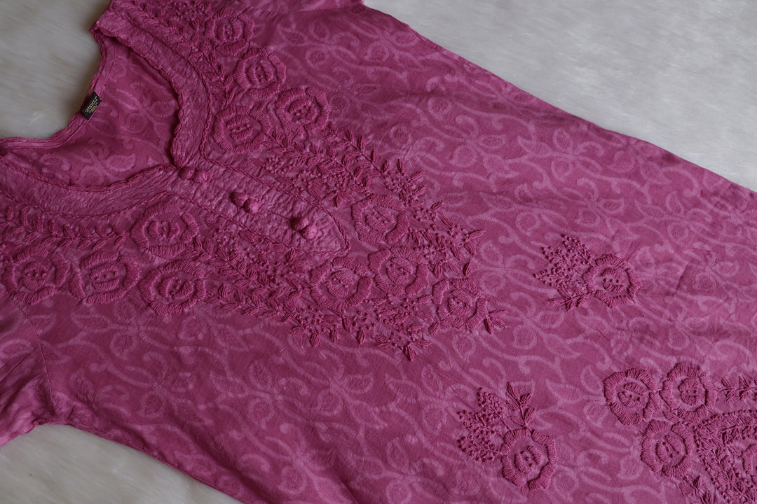 Petal Purple Long Jacquard Lace Cotton kurta - Noor Chikankari