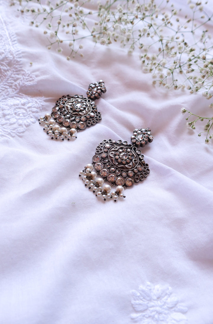 American diamonds & Pearls oxidised earrings