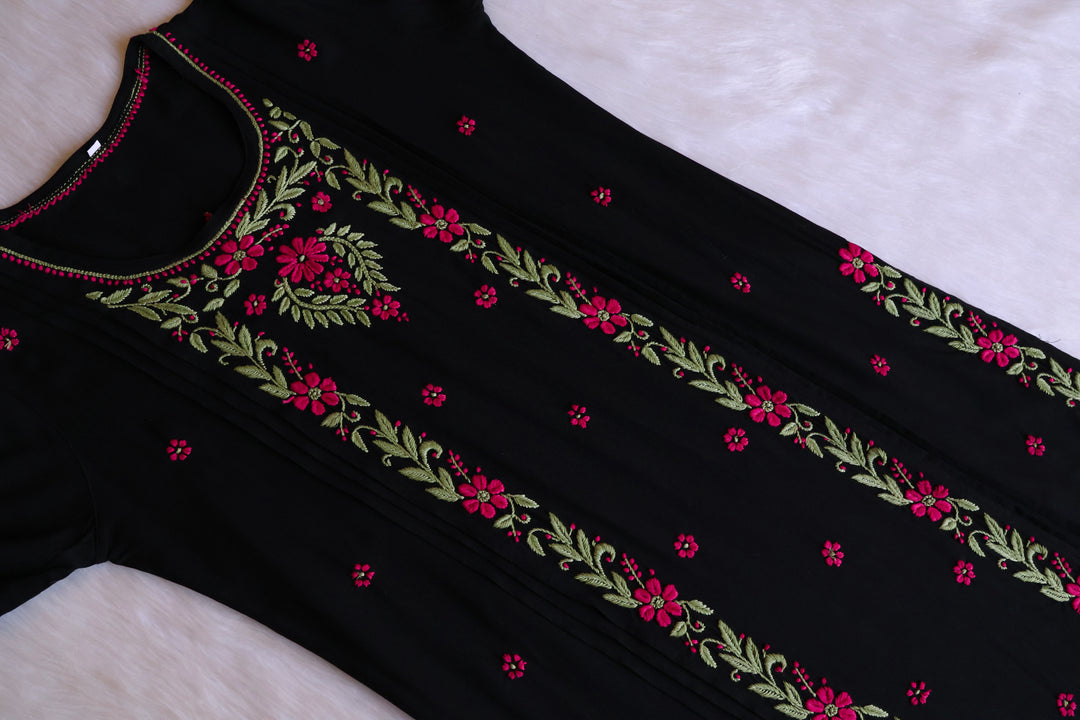 Firdaus Black & Deep Pink Modal Kurta Set