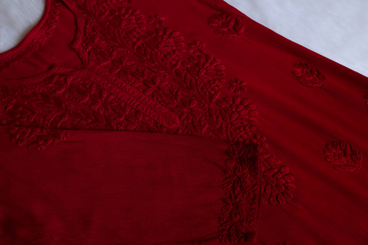 Nagma Maroon Long Ombre Rayon Kurta