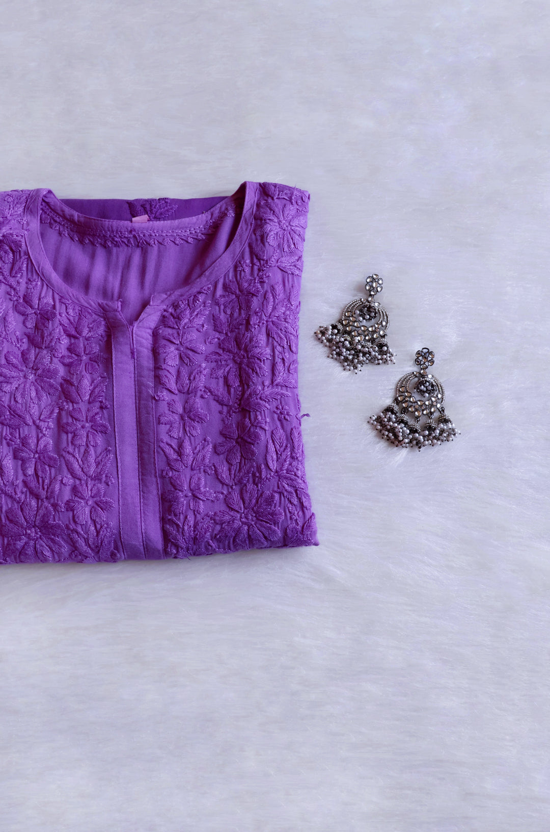 Sanam Purple Ombre Long Rayon Kurta - Noor Chikankari