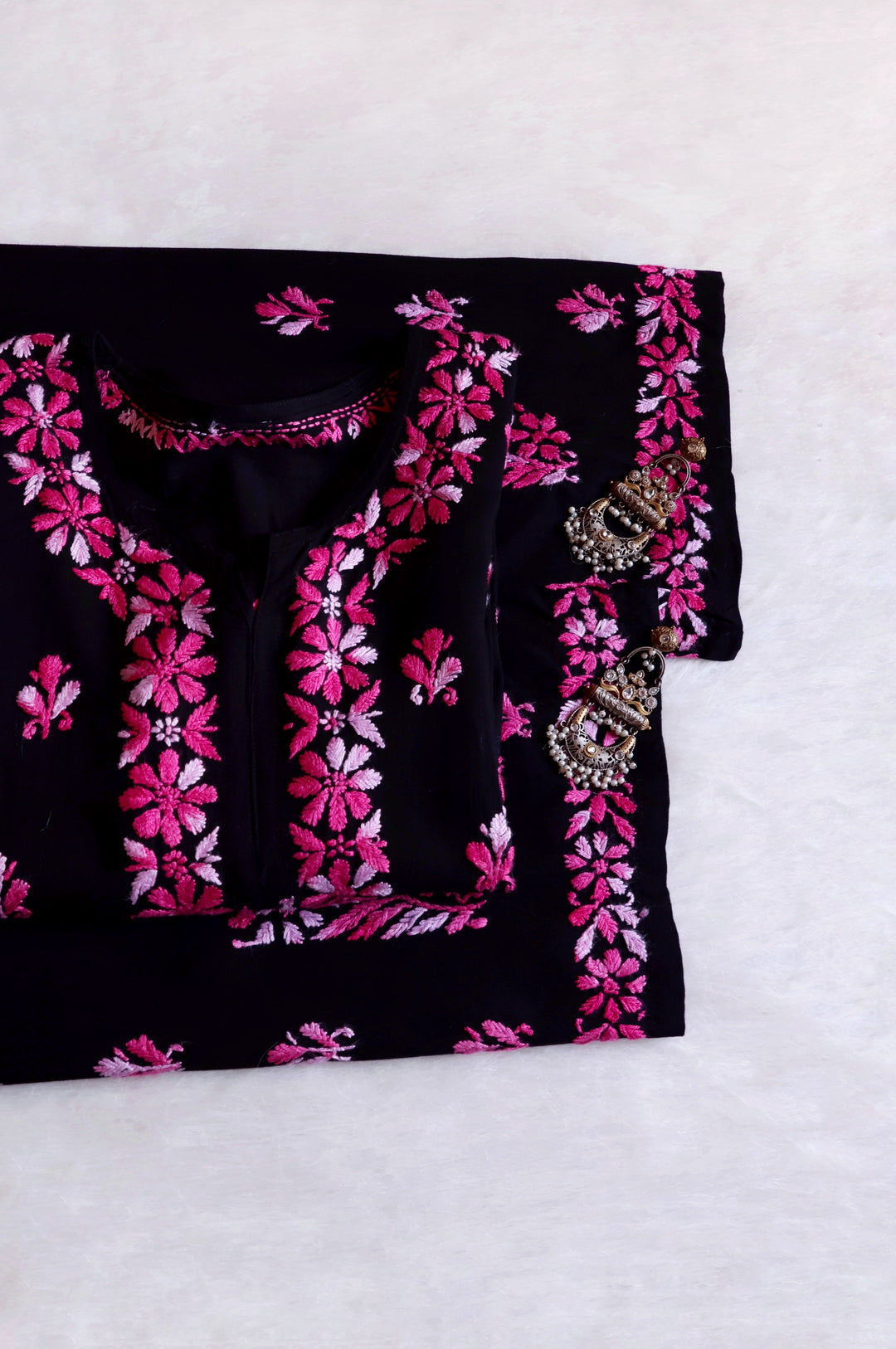 Noora Black & Deep Pink Rayon Kurta Pant set