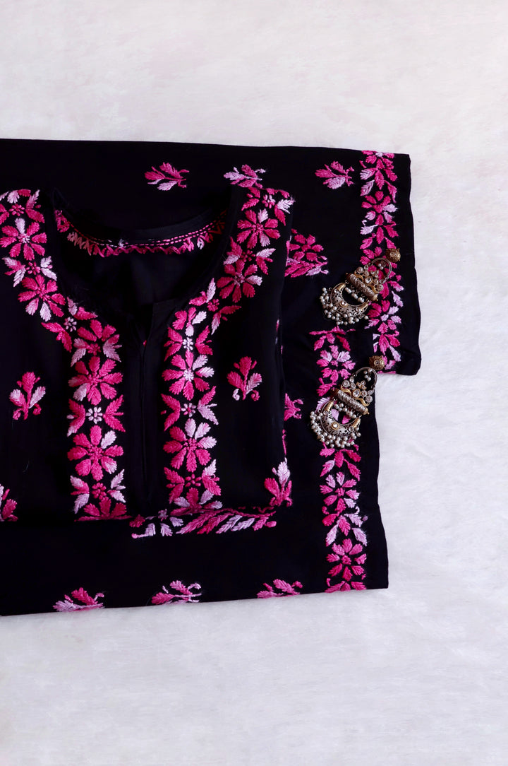 Noora Black & Deep Pink Rayon Kurta Pant set