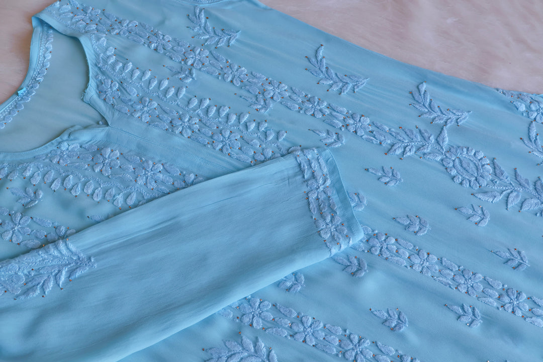 Zamda Sky Blue Viscose Georgette Kurta