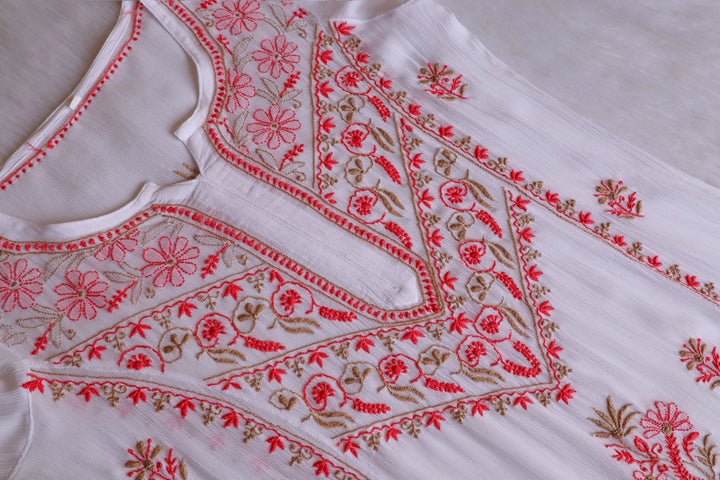Hoorain White, Peach & Beige Pure Chiffon Kurta