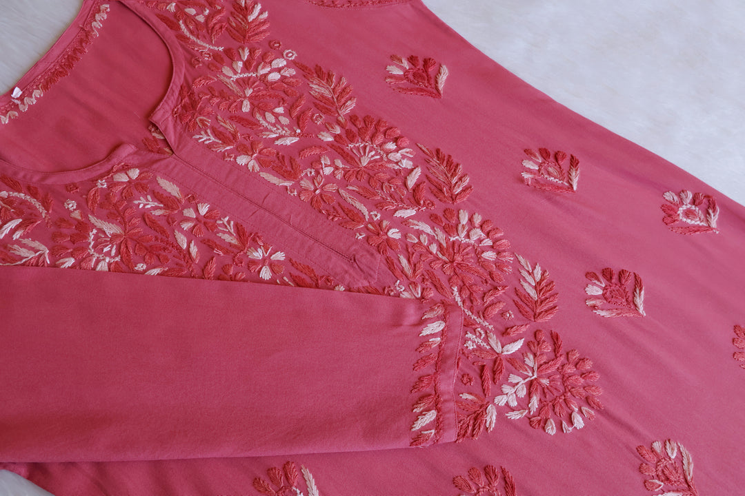 Nuresa Mauve Pink Ombre Thread Long Rayon Kurta
