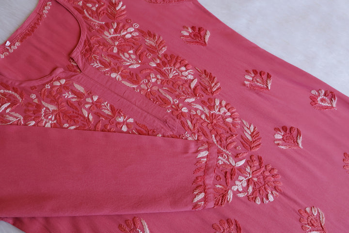 Nuresa Mauve Pink Ombre Thread Long Rayon Kurta