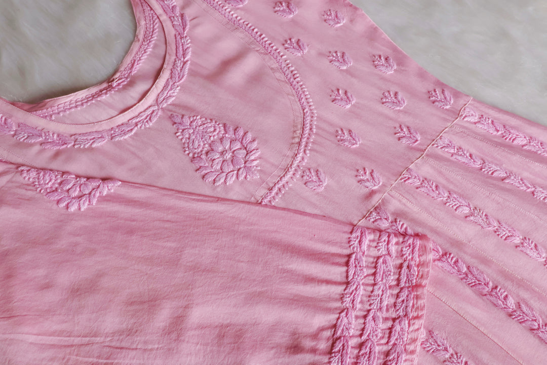 Naqsh Baby Pink Pure Chanderi Silk Anarkali