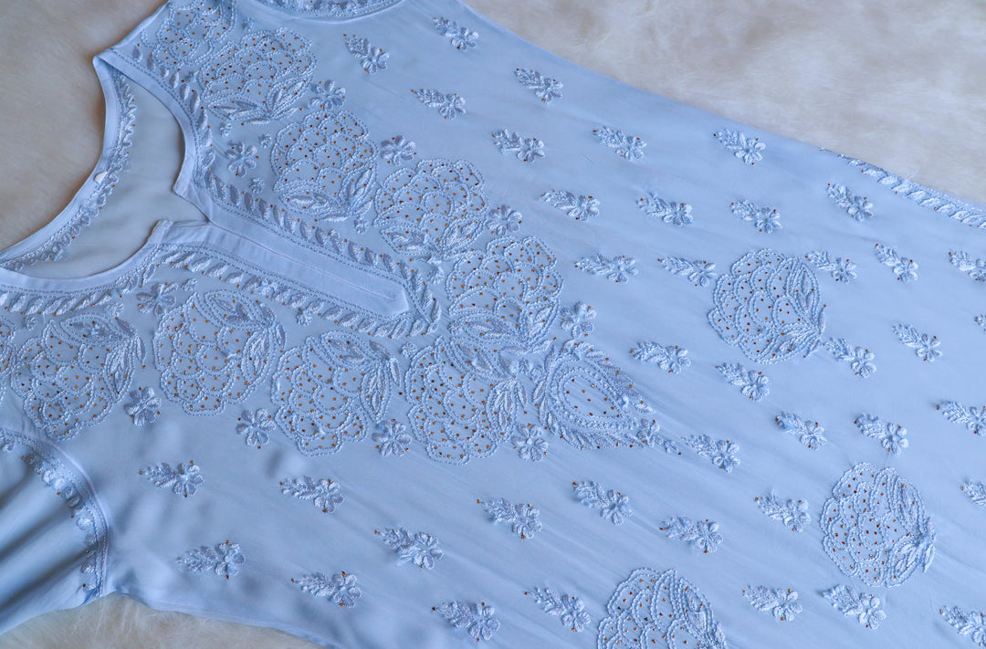 Hanaa Ice Blue Viscose Georgette Kurta